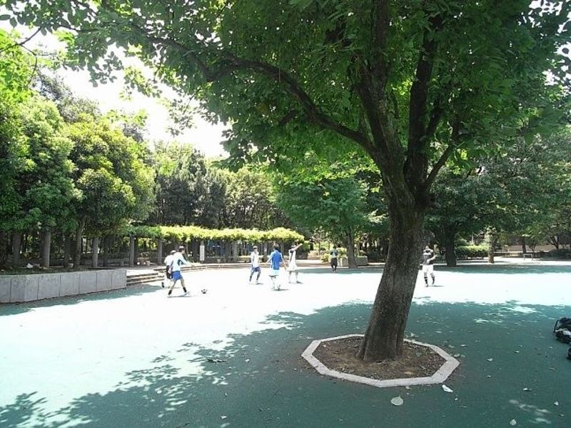 近くには戸山公園があり、サッカーをする学生で賑わう