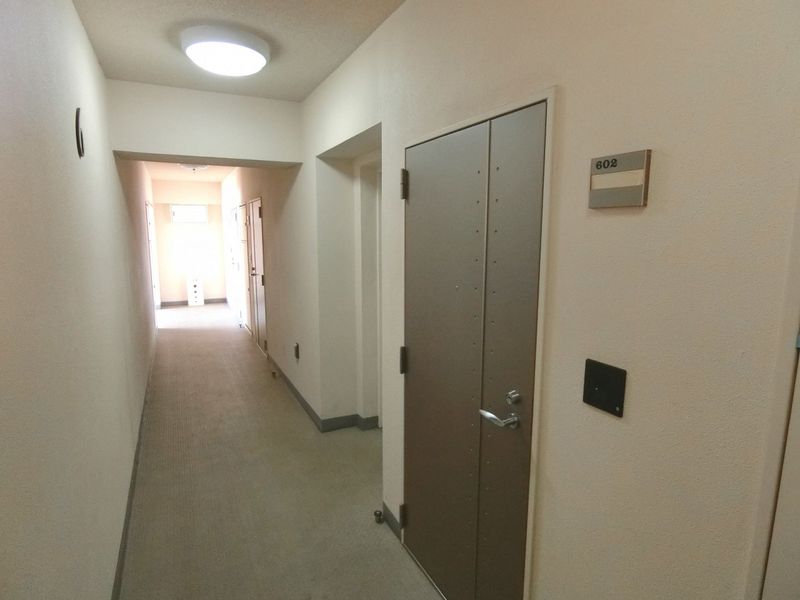 共用廊下（内廊下）内廊下で外部からは玄関が見えない造りになっています。