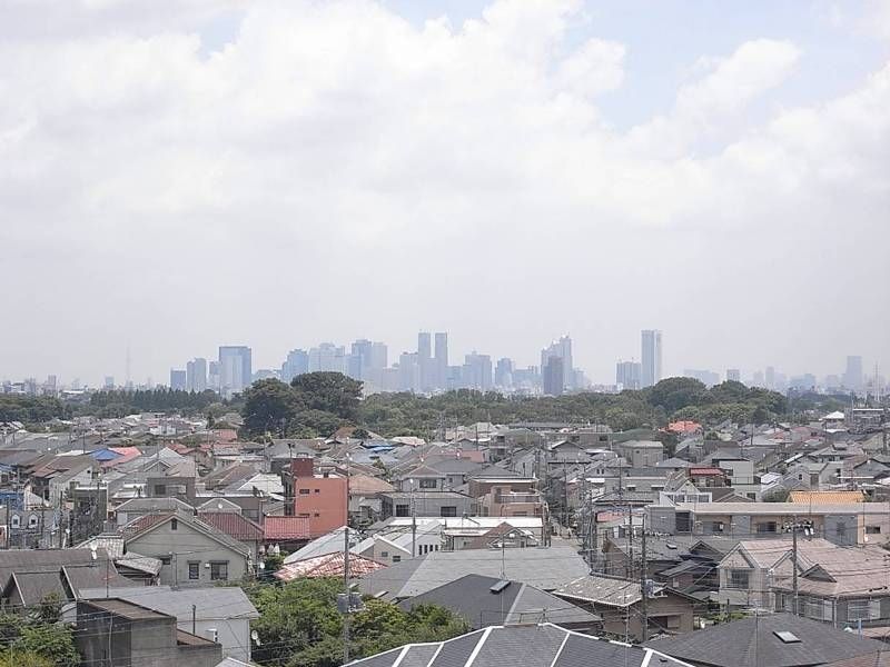 マンション上階からは、新宿の高層ビルやスカイツリーを眺めることができる